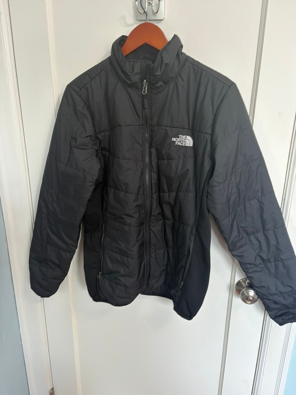 The North Face Men's Small Black Quilted Puffer Jacket Full Zip Fleece Cuffs